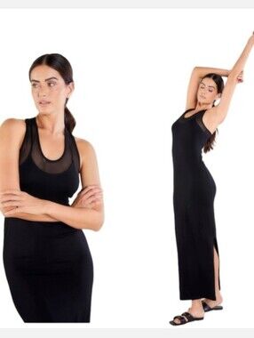 Anatomie Taya Racerback Tank Maxi Dress Black Mesh Medium Made in Italy